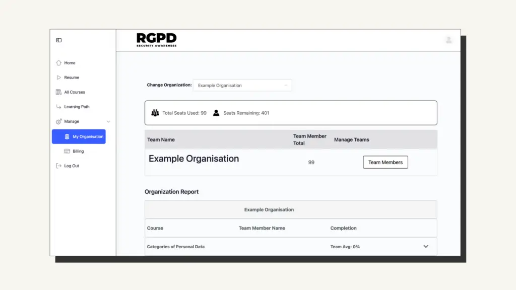 GDPR Awareness Training Platform User Management